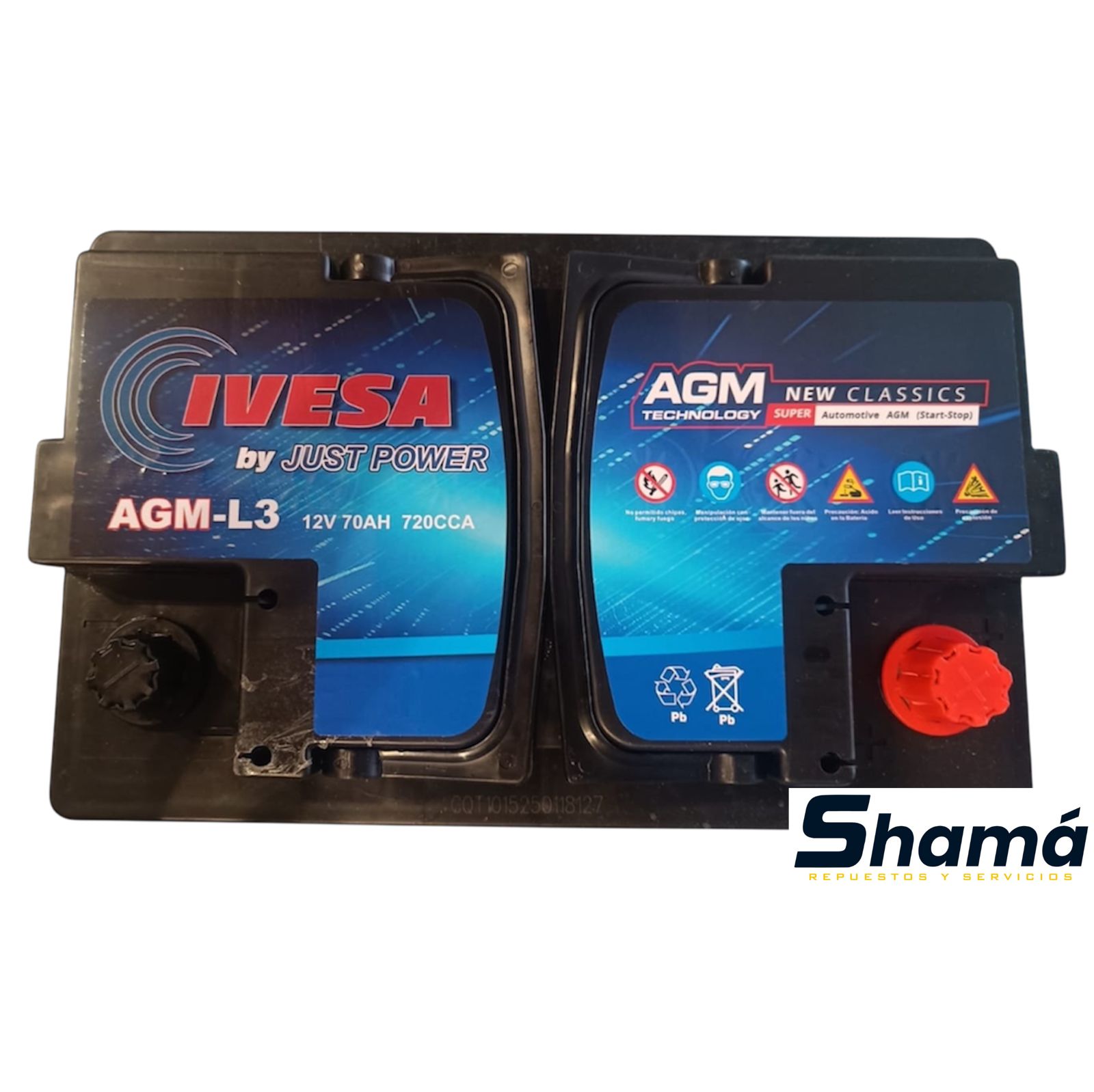 Batería IVESA AGM-L3 12V 70Ah 720CCA – Tecnología AGM para vehículos Start-Stop
