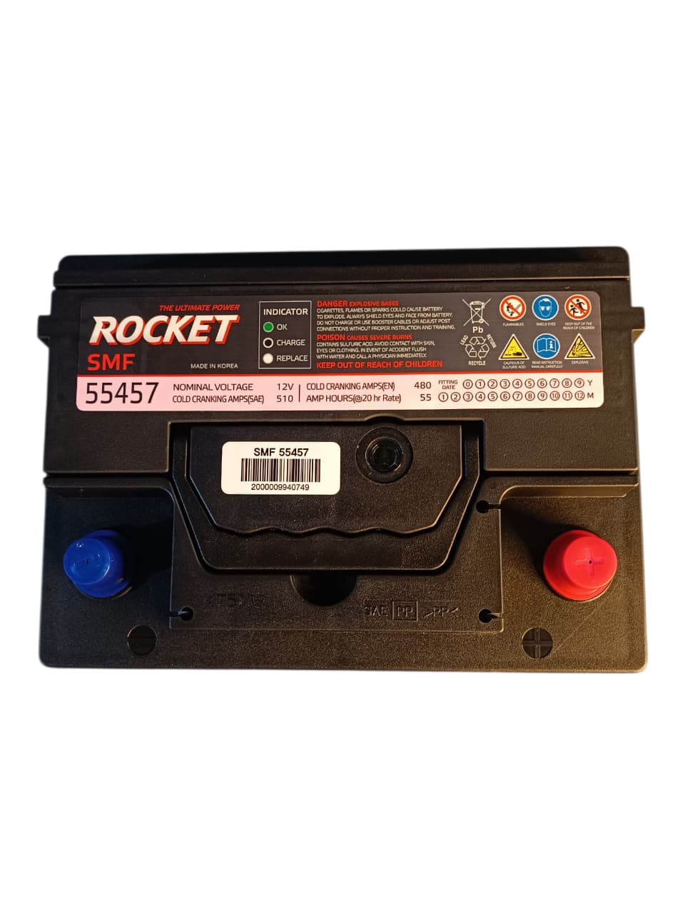 Batería Rocket SMF 55457 | 55AH 510CCA | Chevrolet Sail, Tracker, Fiat, Chery, Nissan, Kia, Hyundai