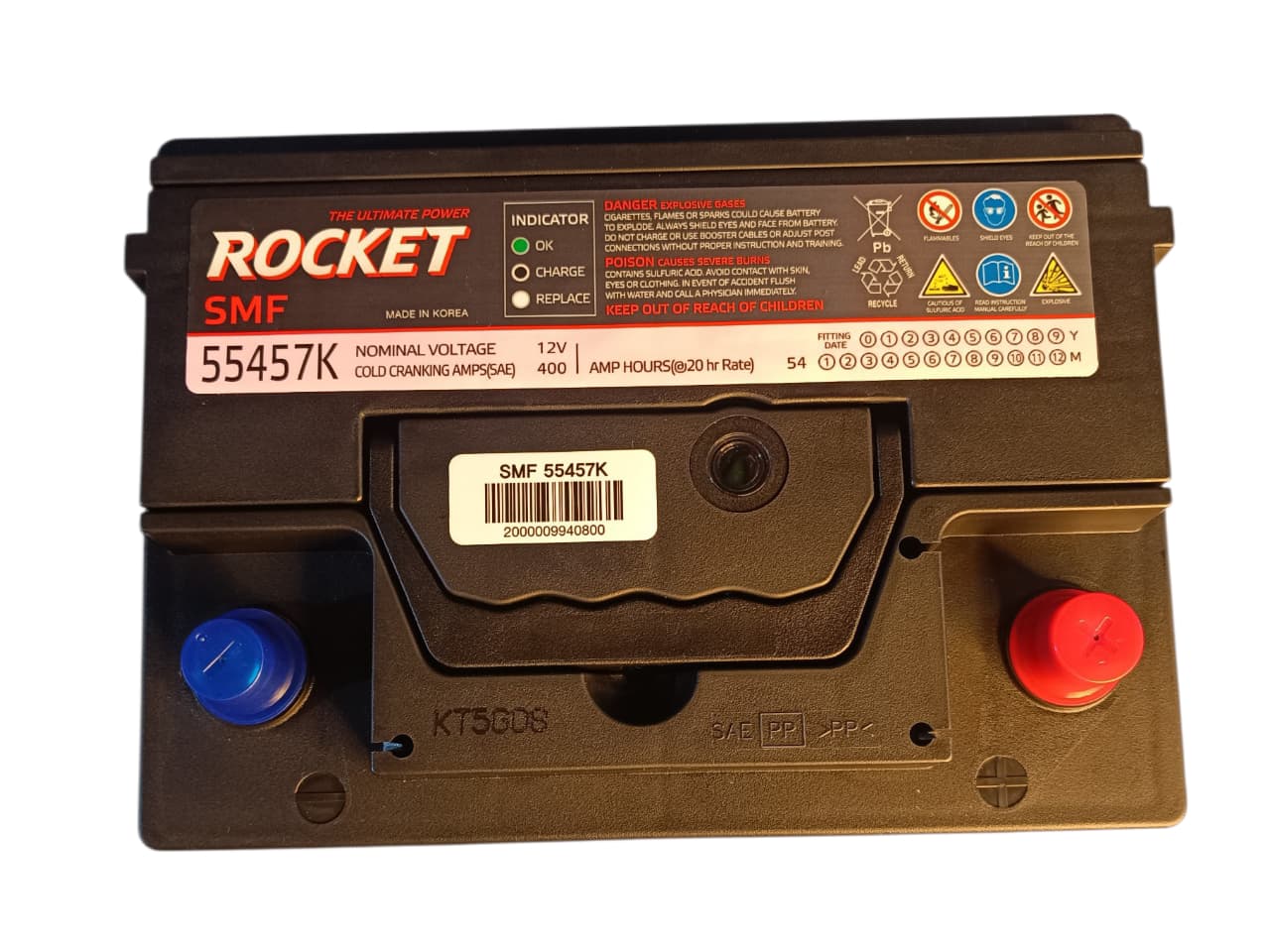 Batería Rocket 55457K |54AH 400CCA| Chery Fulwin 1.5 Chevrolet Spark Nissan Tiida 1.6 Hyundai Kia Rio  Toyota Corolla Chery Suzuki Baleno 1.4