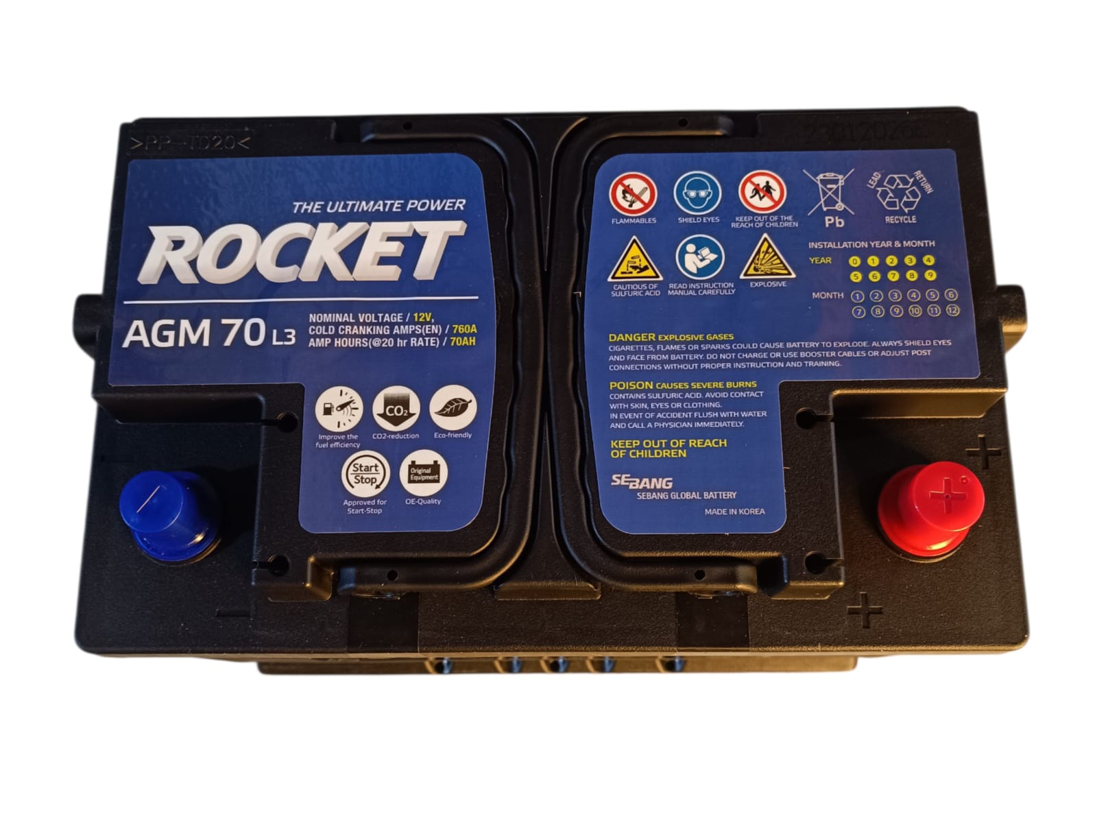 Batería Rocket AGM 70 L3 70AH 760CCA Sistema Start-Stop