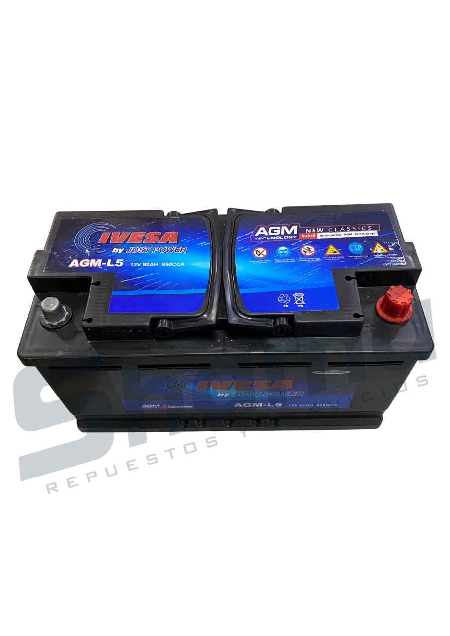 Bateria AGM L5 IVESA 12V 92Ah 850CCA (Tecnología AGM Start-Stop)